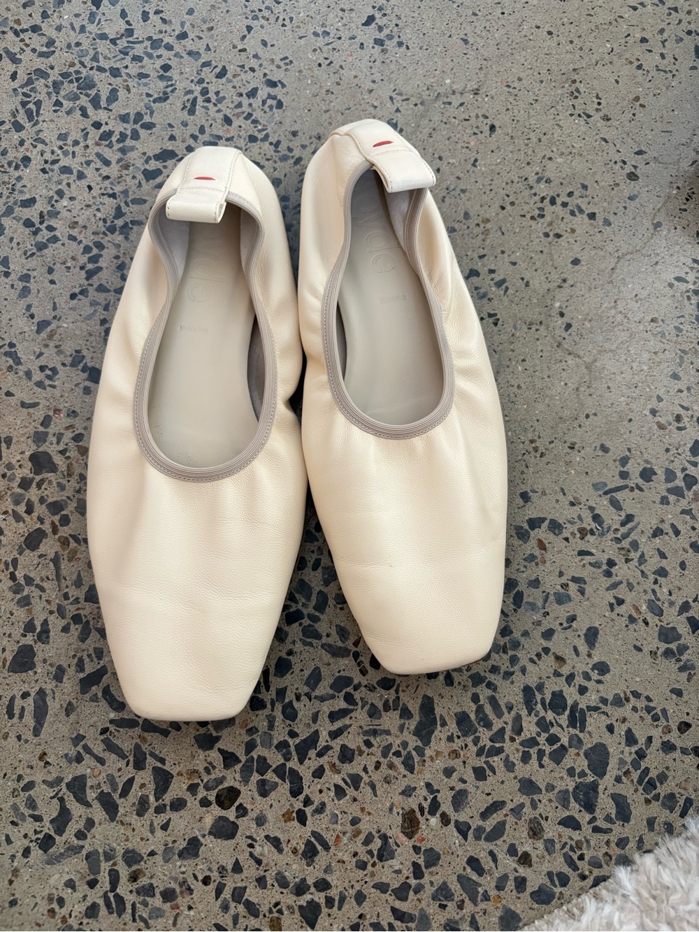 Aeyde Cream Leather Square-Toe Ballet Flats